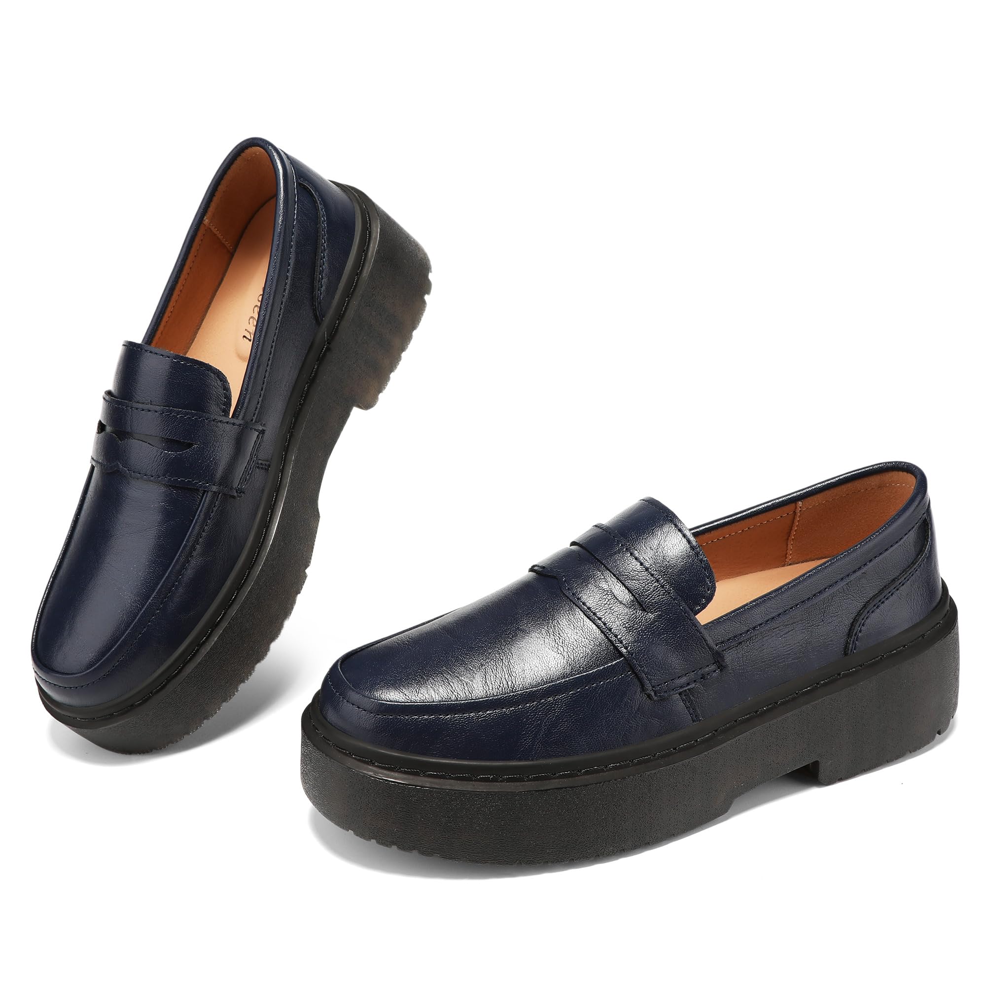 BEAUSEEN Women's Platform Chunky Penny Loafers Comfortable Lug Sole Slip-On Busi
