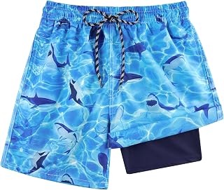 kids4ever Swimming Trunks Boys Children Swimming Shorts with Compression Liner 2 in 1 Quick Drying Beach Shorts Surf Shorts Short Swimming Trunks 7-18 Years