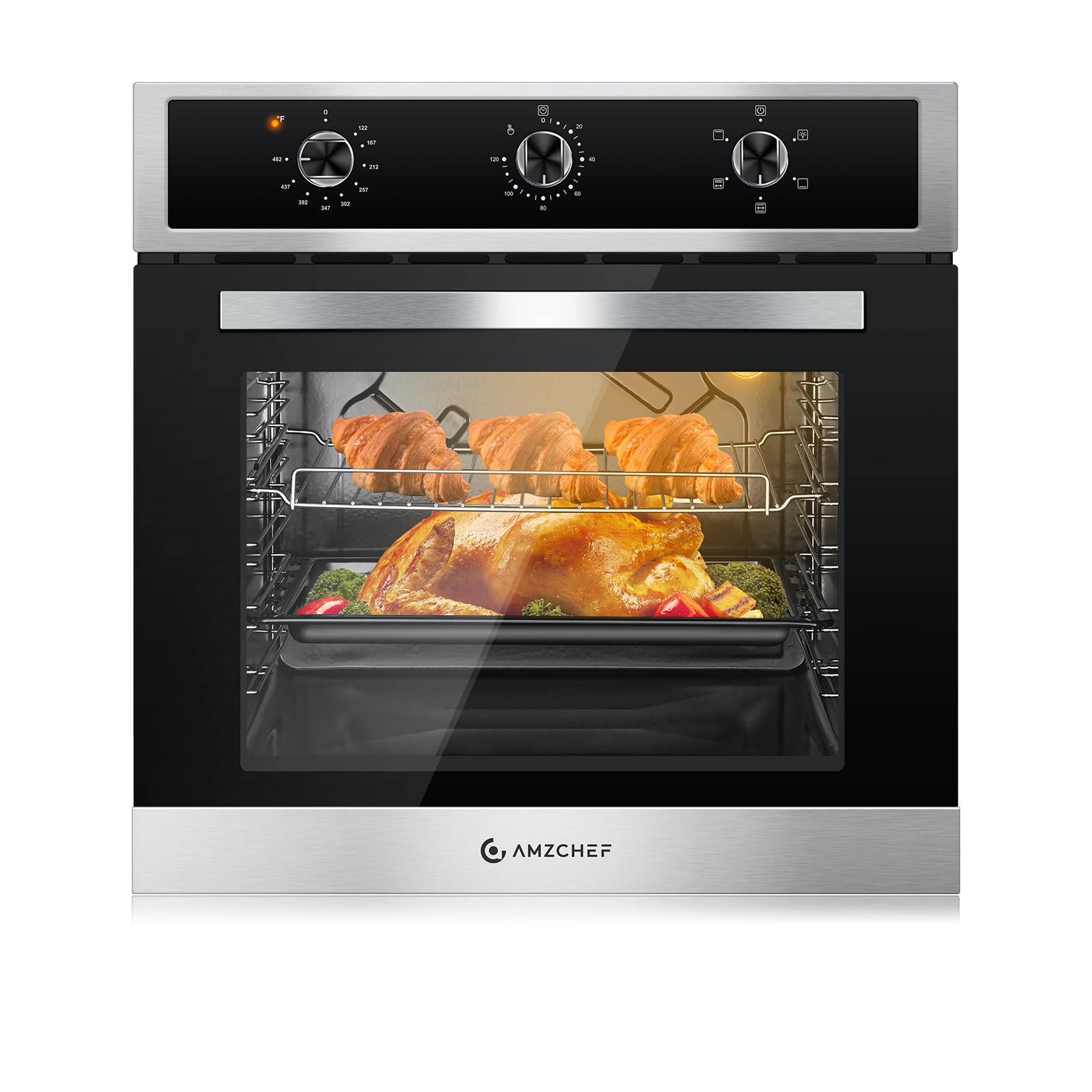 AMZCHEF 24" Electric Wall Oven, 2.65 Cu.ft, 5 Modes, Stainless Steel | 2200W, 75