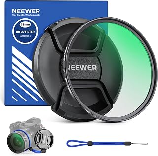 NEEWER 58mm MC UV Protection Filter with Lens Cap Multilayer Resistant Nano Coating HD Optical Glass Waterproof Scratch Resistant Ultra Thin Aluminum Alloy Frame UV Filter