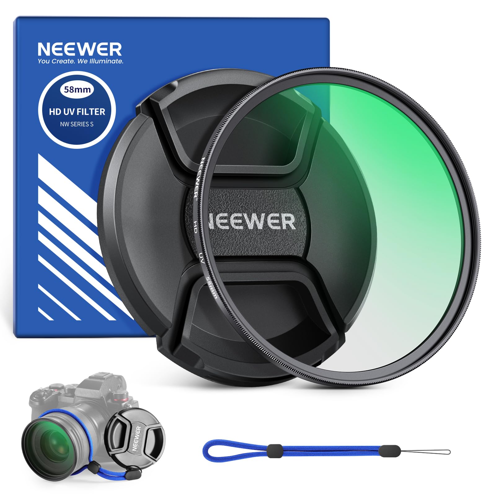 NEEWER 58mm MC UV Protection Filter with Lens Cap Multilayer Resistant Nano Coat