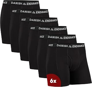 DANISH ENDURANCE Men's Boxer Shorts, Cotton, with or Without Flap, 6 Pairs