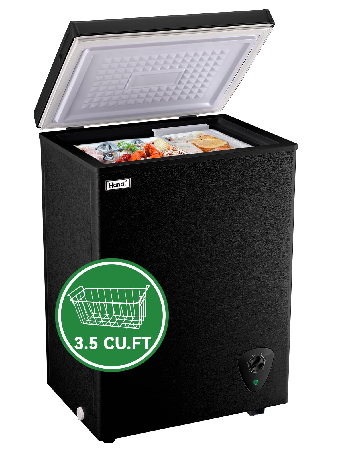 WANAI Black Chest Freezer, 3.5 Cu.ft Deep Freezer for Frozen Food Storage | Smal
