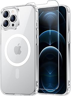 Temdan Clear iPhone 12 Case and iPhone 12 Pro Case with Screen Protector Compatible with Magsafe Anti-Yellowing Military Grade Protection Slim Magnetic Case Shockproof