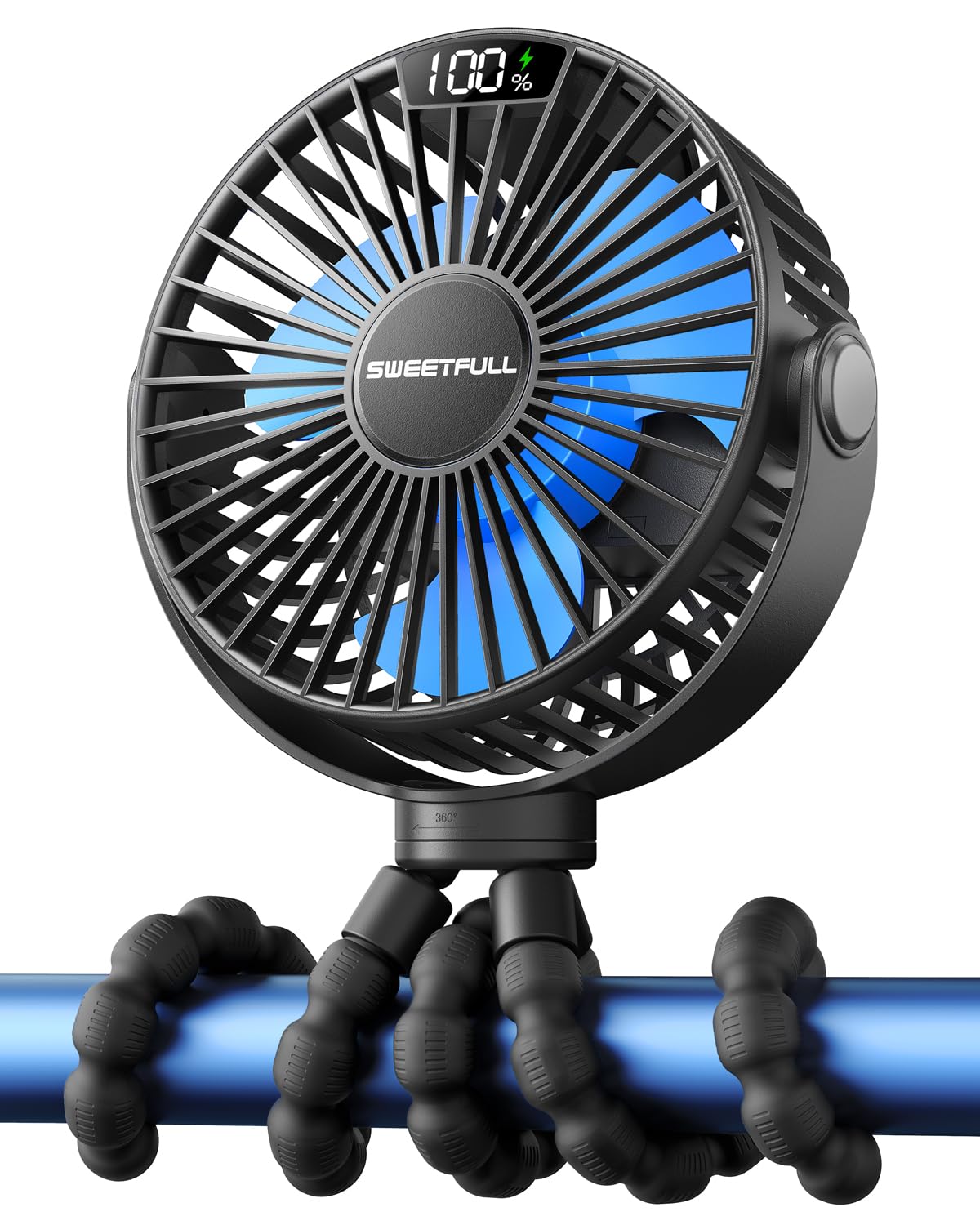 SWEETFULL 4000mAh Portable Stroller Fan with LED Display, 4 Speed Rechargeable M