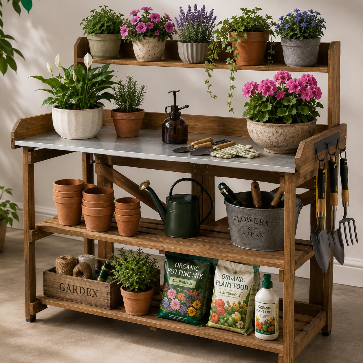 Garden Potting Bench Table Wooden Horticulture Outdoor Planting Work Bench with 