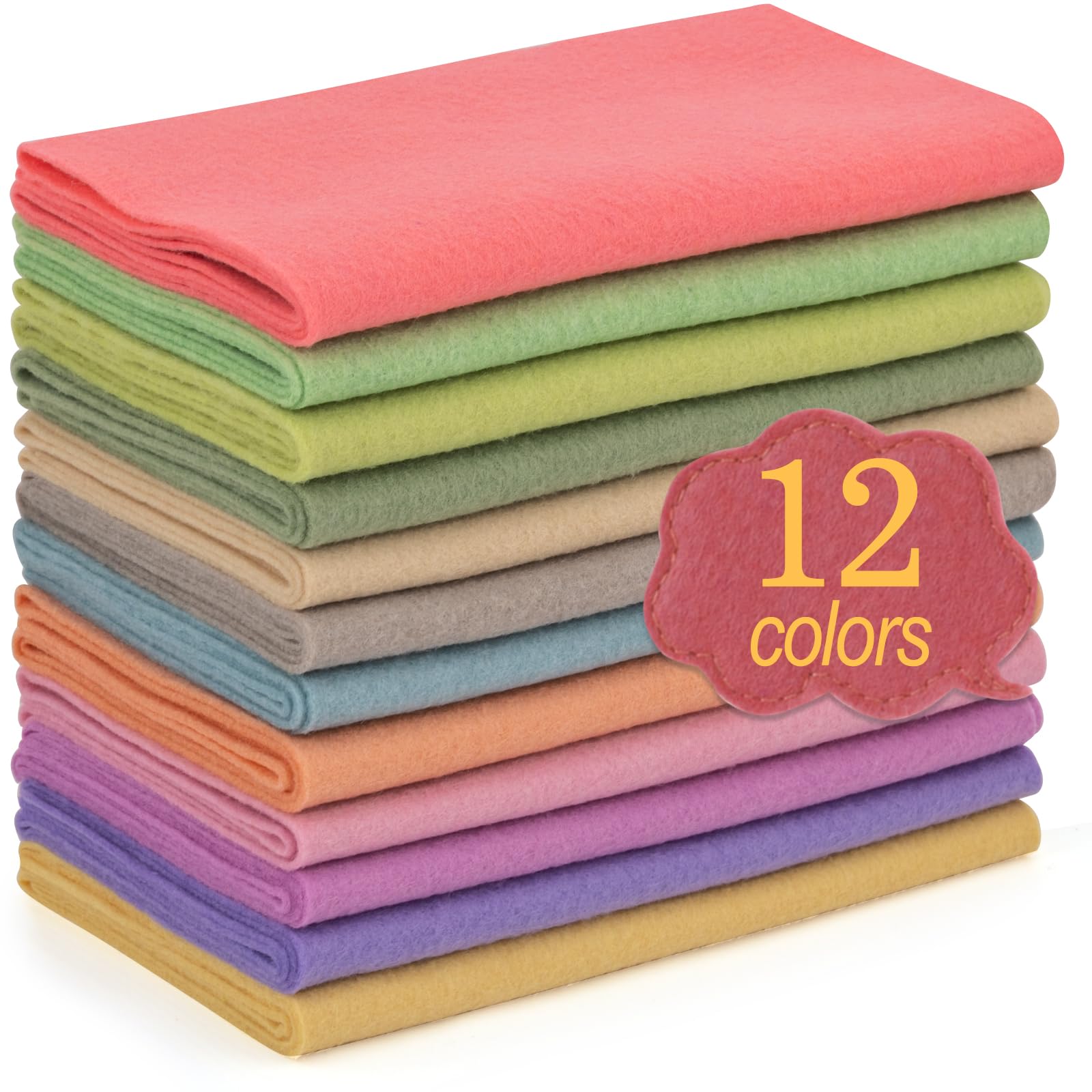 XSEINO 12 Rolls 8"x35" 1.4mm Thick Soft Felt Fabric Sheet 12 Assorted Morandi Se