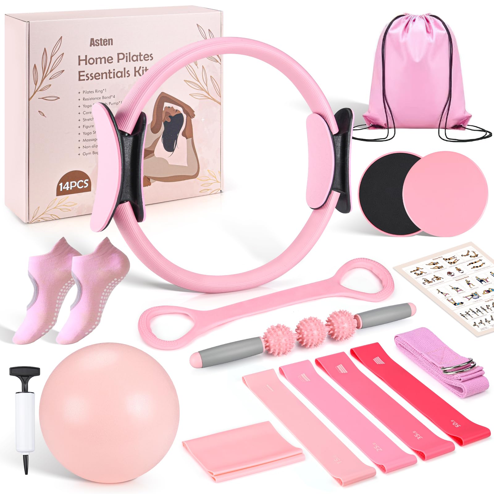 Home Pilates Kit for Women: Pilates Equipment Pilates Ring and Ball Set with Res
