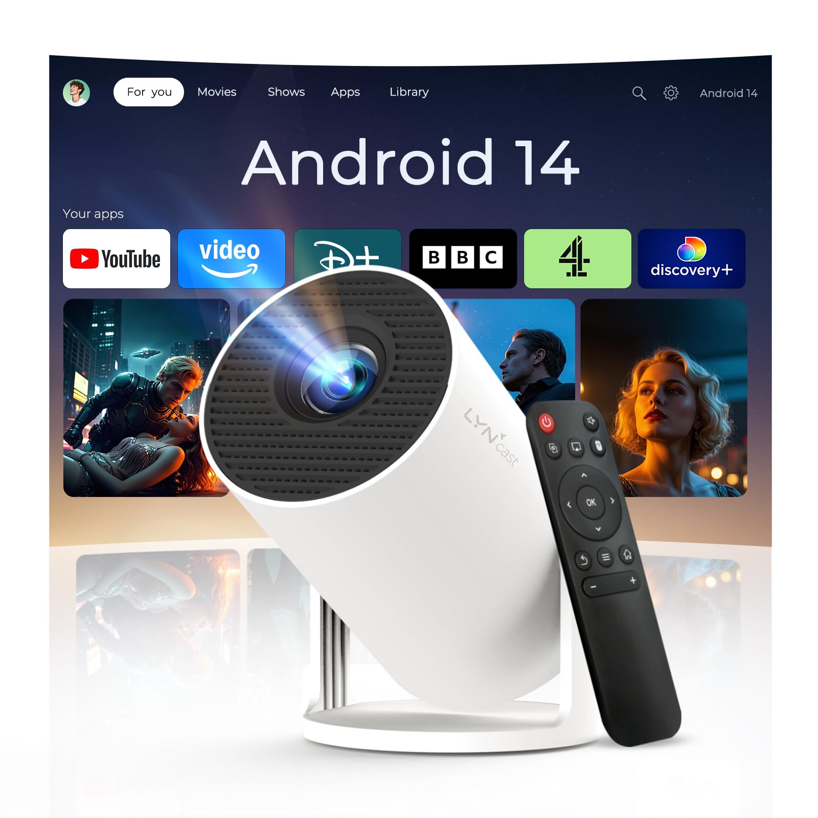 Mini Portable Projector for Bedroom 4K Support App Control Upgraded 300Pro+ | Ho
