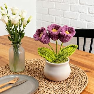 Crochet Flowers, Potted Flowers, Plants, Desk Decor, Gifts for Family, Handmade Woven Flowers for Birthday, Wedding, Car Gift, Preserved Flower for Day of