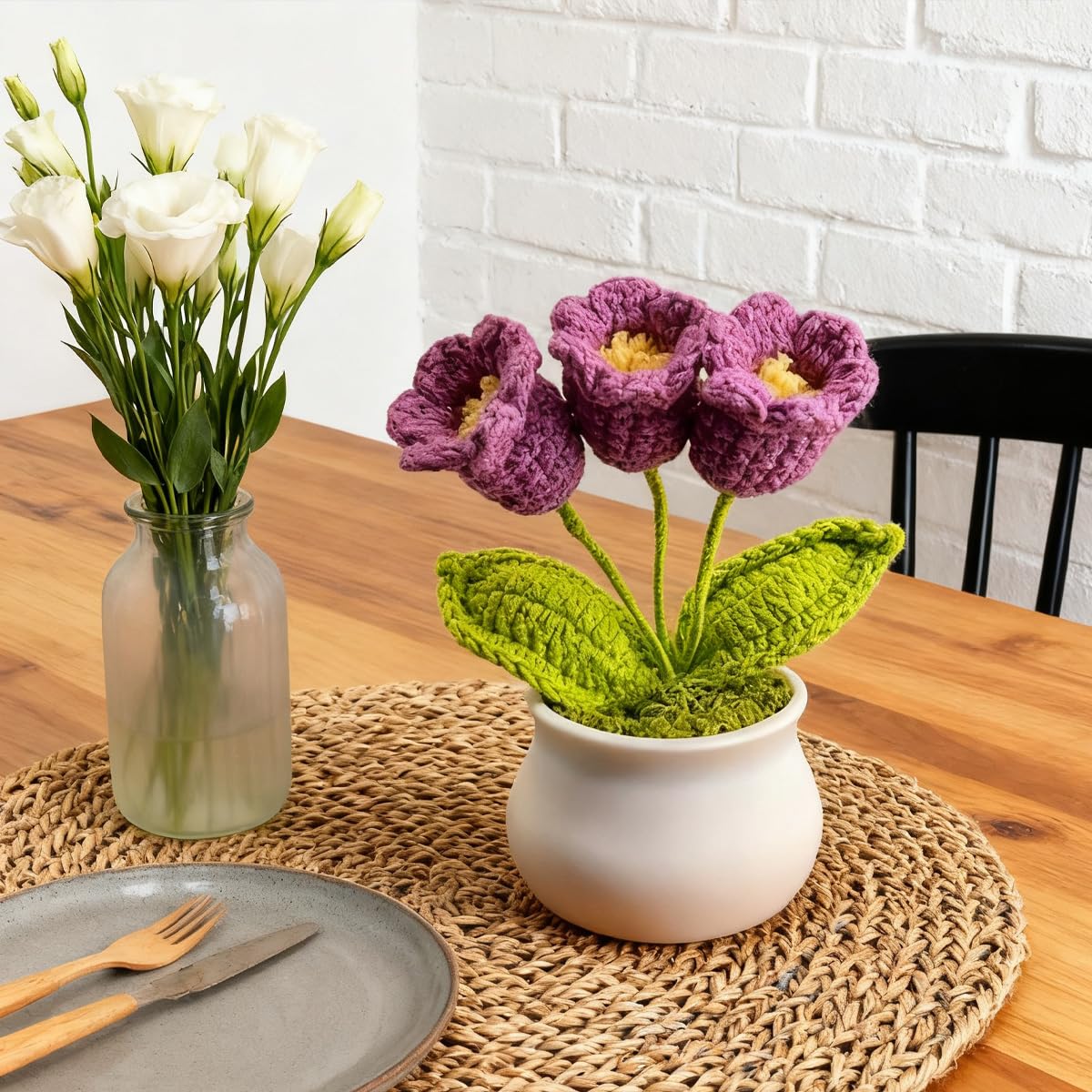 Crochet Flowers, Potted Flowers, Plants, Desk Decor, Gifts for Family, Handmade 