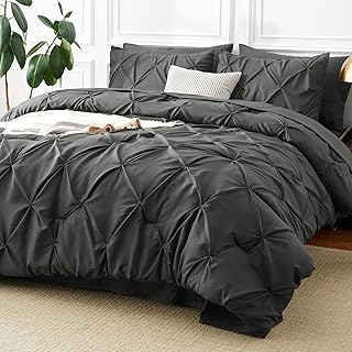 King Size Comforter Set Dark Grey, 7 Pieces Pintuck Bed in a Bag