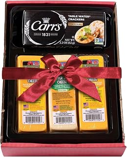 Wisconsin Cheese Company – Cheddar & Pepper Jack Cheese and Cracker Gift Box – Made in Wisconsin – Gourmet Charcuterie Board Gift Set for Entertaining & Gifting