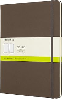 Moleskine Classic Plain Paper Notebook, Hard Cover and Elastic Closure Journal, Color Earth Brown, Size Extra Large 19 x 25 cm, 192 Pages