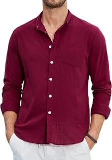 Enlision Men's Linen Shirt Long Sleeve Summer Cotton Henley Shirts Korean Collar with Buttons Solid Color Elegant Casual Beach S-4XL