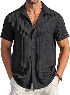COOFANDY Mens Casual Button Down Shirt Short Sleeve Textured Summer Beach Shirt with Pocket