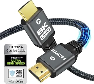 Yauhody 8K HDMI Cable 2 Metres, Certified HDMI Cable 2.1 48Gbps High Speed 4K 120Hz 144Hz 240Hz, 10K 8K 60Hz eARC HDCP 2.2 & 2.3 Dynamic HDR Dolby Atmos, for PS5, Xbox, PC, HDTV, Monitor