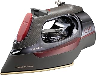 CHI Steam Iron for Clothes, 1700 Watts, 8" Retractable Cord, Black | Professional Grade, Titanium Infused Soleplate, 400+ Steam Holes, 3-Way Auto Shutoff