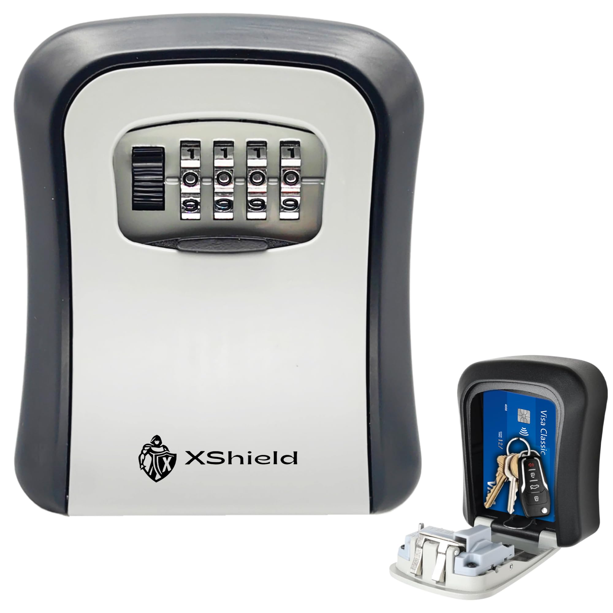 Double Dragon 4-Digit Wall-Mounted Key Lock Box with Zinc Alloy Dial (Black)