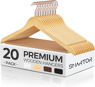 Smarter Natural Wooden Hangers 20 Pack, Solid Wood Coat Hangers for Closet