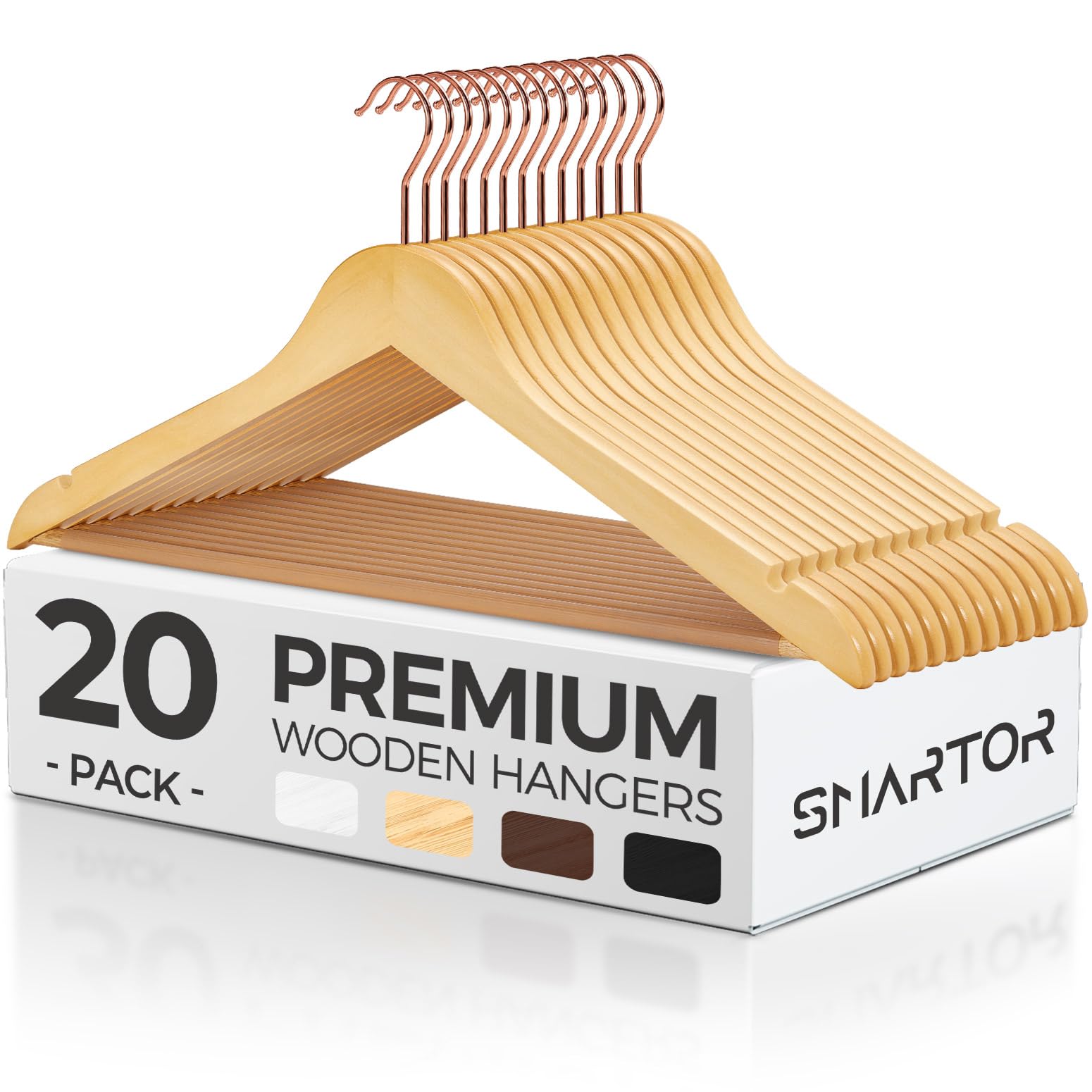 Smarter Natural Wooden Hangers 20 Pack, Solid Wood Coat Hangers for Closet