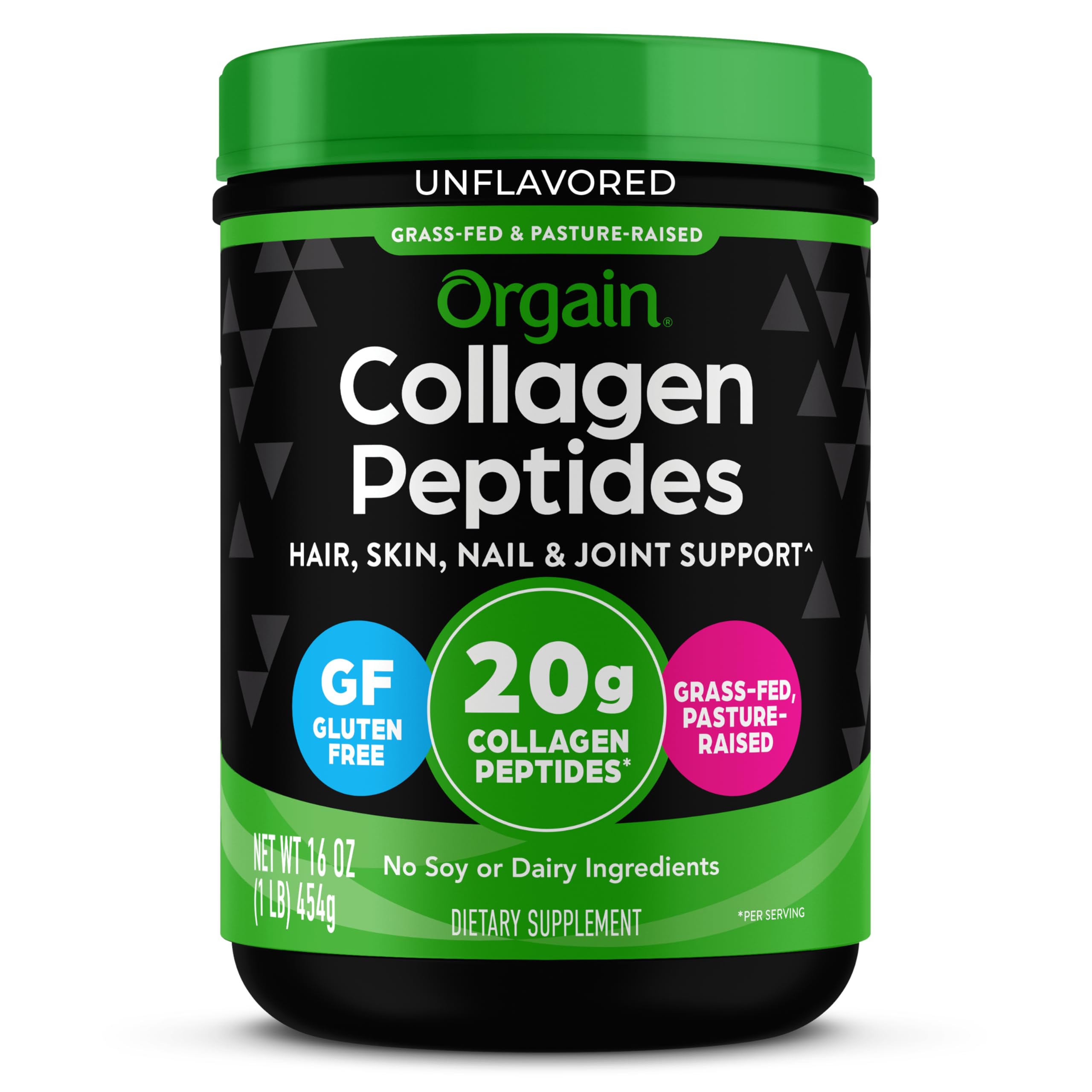 Orgain 20g Hydrolyzed Collagen Peptides Powder, Unflavored, 1lb | Grass fed coll