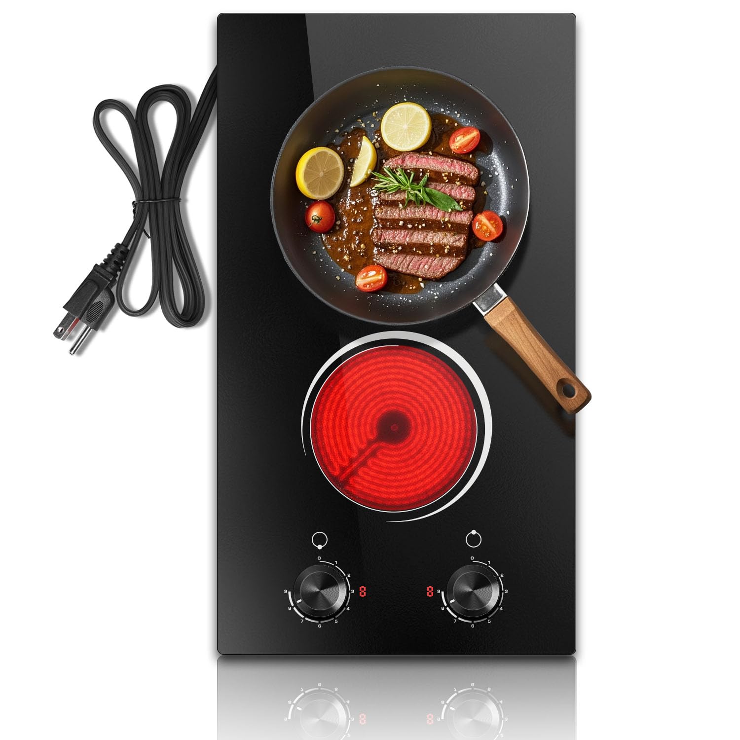 2 Burner Electric Cooktop 110V, 12 Inch Electric Cook Top Plug in, 2000W | Elect