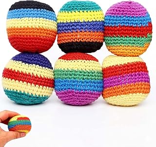 6 Pack Rainbow Crochet Bean Bag Balls Handmade Knitted Juggling Balls | Soft crochet outer, bright rainbow stripes, lightweight portable balls for juggling practice and hand coordination training