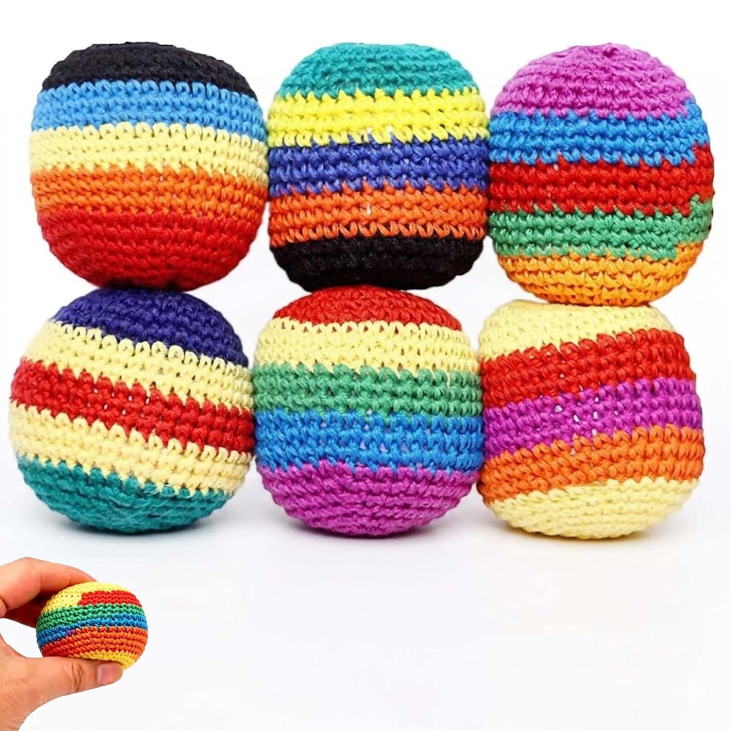 6 Pack Rainbow Crochet Bean Bag Balls Handmade Knitted Juggling Balls | Soft cro