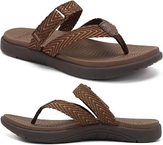 COFACE Orthopaedic Flip Flops Women's Summer Beach Pool Sandals Comfortable Arch Support Footbed Memory Foam Flip Flops Open Lightweight Elegant Fabric Slippers, Non-Slip Rubber Soles