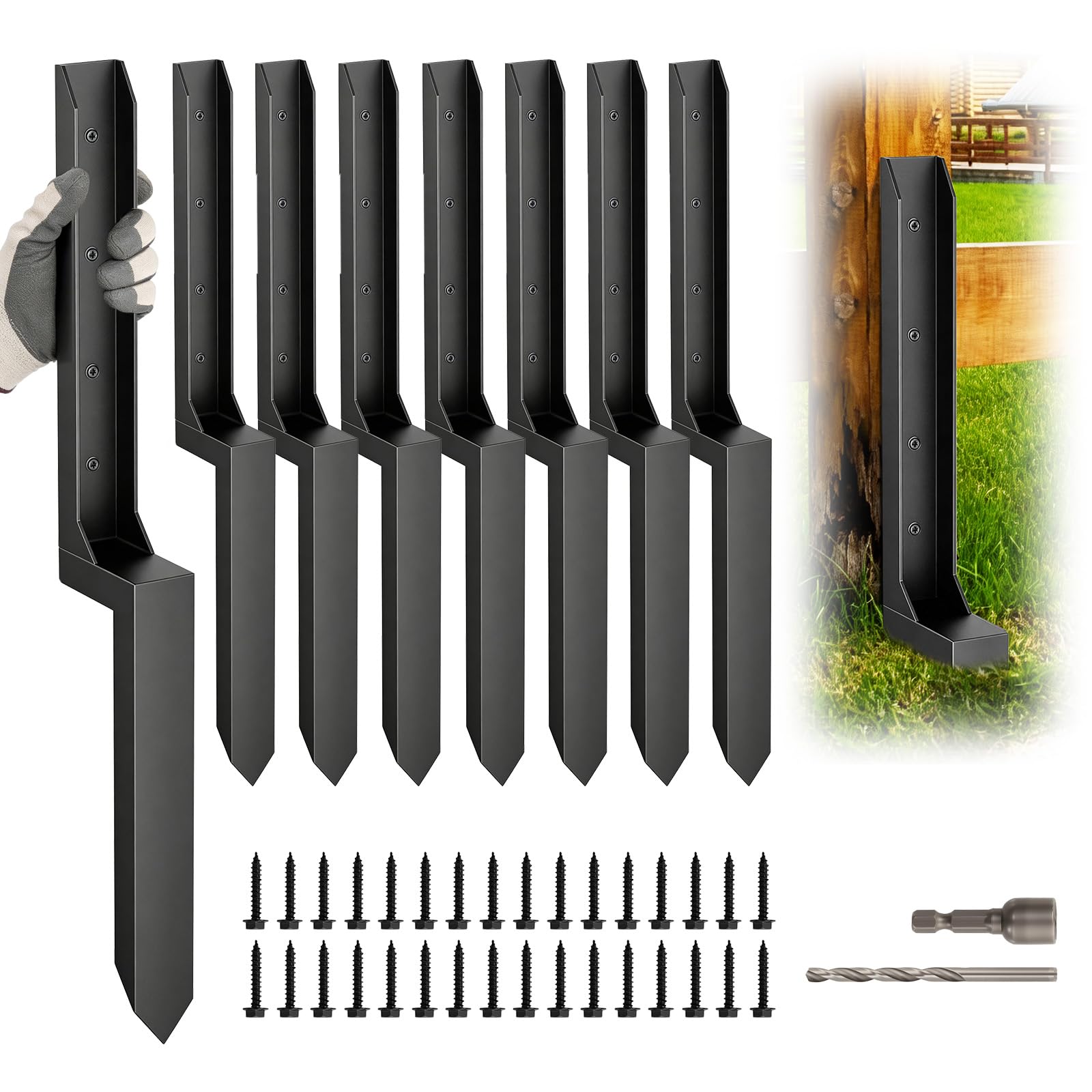 Fence Post Repair Kit, Heavy Duty Steel Fence Post Repair Stakes,for Repair Tilt