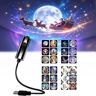 Christmas Projector HD USB Plug and Play for Ceiling (Xmas-24movies) | Plug and Play USB Hd Projector, Christmas Projector Indoor 360° Rotating Moon Usb for Bedroom Ceiling