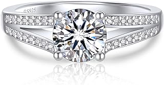 MomentWish Promise Ring for Her, 1ct Moissanite Engagement Ring for Women Simulated Diamond Ring 925 Sterling Silver Anniversary Statement Ring