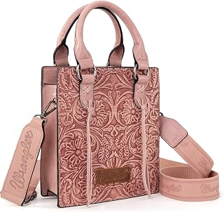 Wrangler Western Crossbody Bag for Women Tooling Top Handle Handbags and Mini Tote Bag
