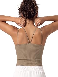 ODODOS Women's Seamless Crop Tank Top – Double Strap Rib-Knit Soft Lightweight Camisole for Yoga, Workout & Everyday Wear