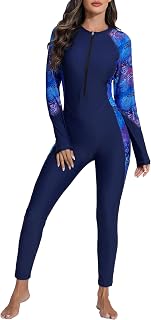 Halcurt レディース フルボディ ワンピース ラッシュガード 長袖 ジッパー水着