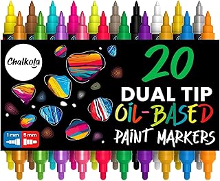 Chalkola 20 Oil Paint Pens - Oil Based Paint Markers for Metal, Wood, Glass