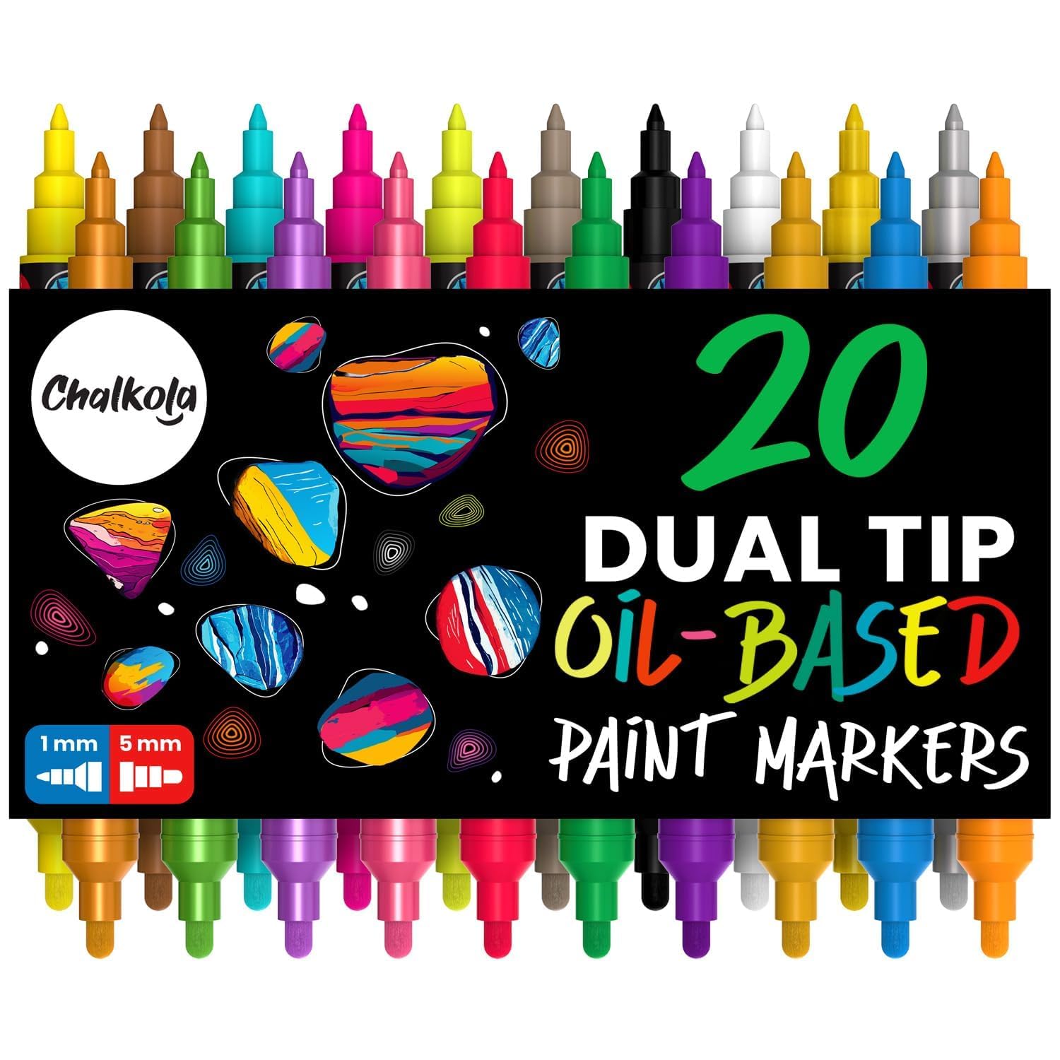 Chalkola 20 Oil Paint Pens - Oil Based Paint Markers for Metal, Wood, Glass