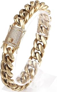 Heavy Stainless Steel Miami Cuban Link Bracelet 8mm-16mm 14k Real Gold Plated with Lab Diamond Clasp Premium Hip Hop Jewelry For Men Women with Gift Box