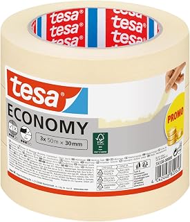 Tesa Masking Tape for Easy Painting Works, Pack of 3, 50 m x 30 mm, beige, 55338-00000-06 | Abdeckband zum Abkleben bei Malerarbeiten - lösungsmittelfrei und bis zu 4 Tage lang rückstandslos entfernbar