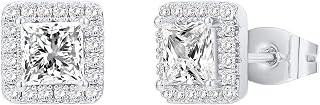 PAVOI 14K Gold Plated Sterling Silver Post Brilliant Round Faux Diamond Halo Earrings - Premium Cubic Zirconia in Rose Gold, White Gold and Yellow Gold