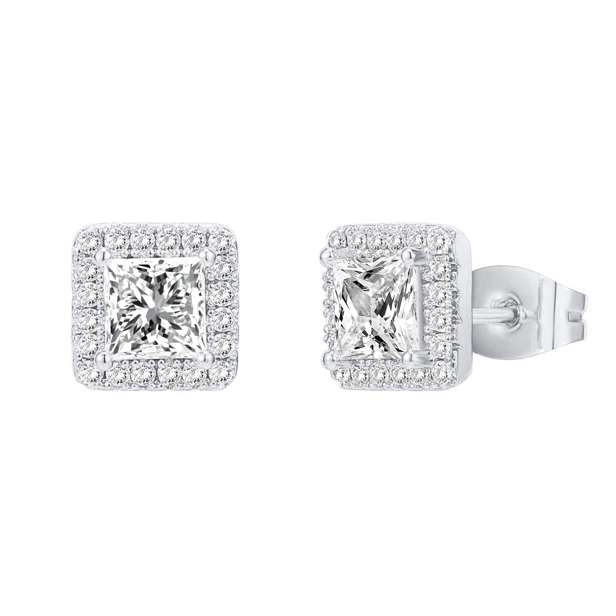 PAVOI 14K Gold Plated Sterling Silver Post Brilliant Round Faux Diamond Halo Ear