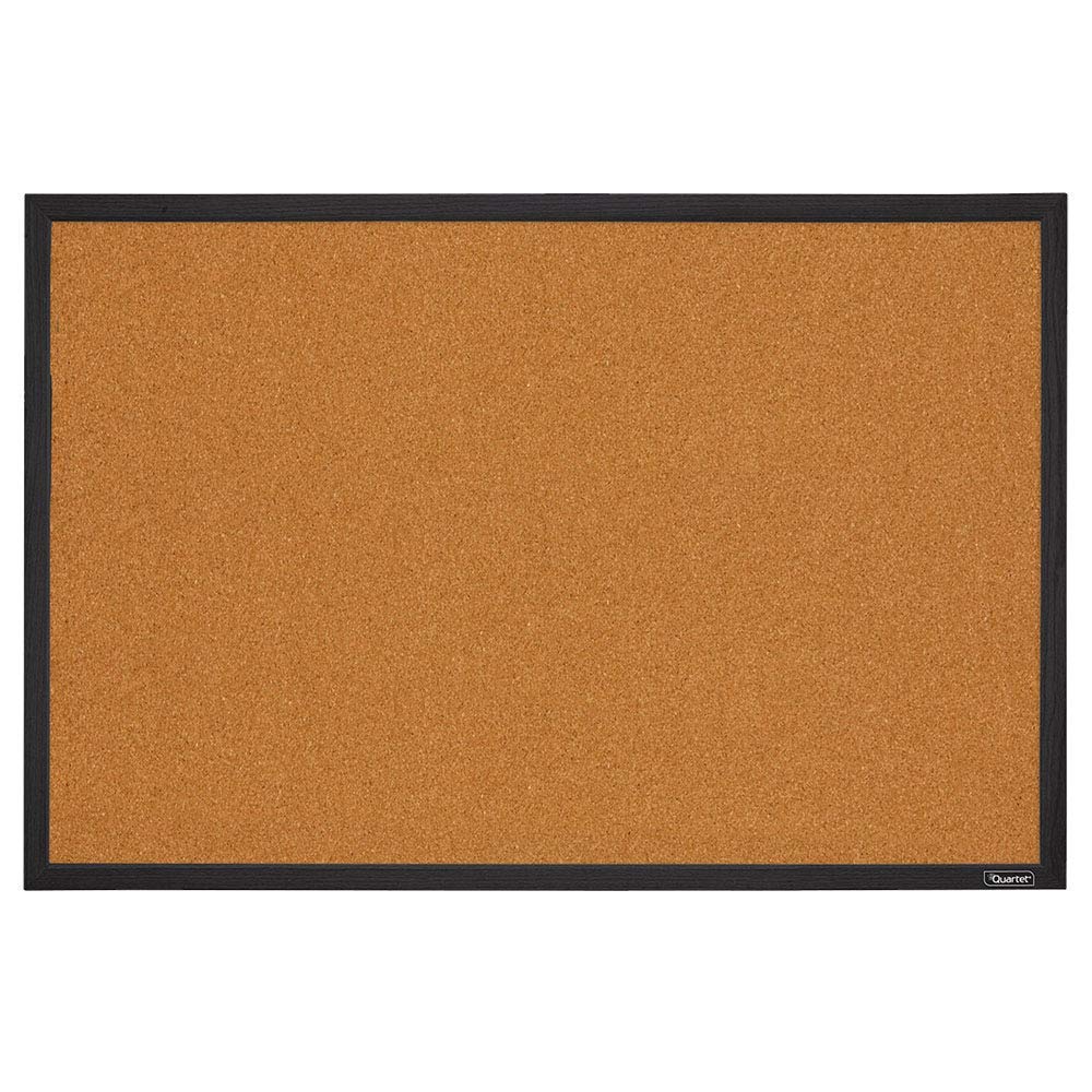Quartet Cork Bulletin Board, Framed Corkboard, 2' x 3', Black Frame, Message Boa