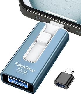 GNASEET 4-in-1 USB Stick 256GB, Photo Backup Flash Drive USB 3.0, Blue