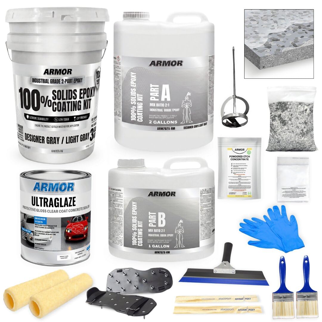 ArmorPoxy 100% Solids Garage Epoxy Floor Kit, Designer Gray, 600 Sq Ft 17pc | 2 