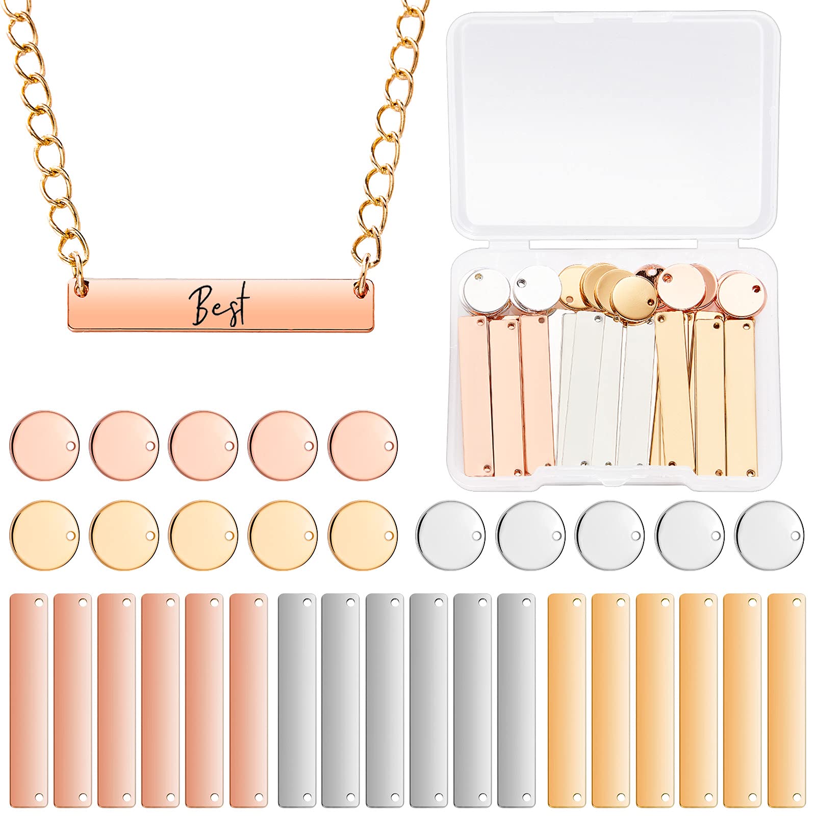 Hicarer 30 Pcs Metal Stamping Blanks Tag Pendants