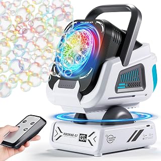 Belemar Upgraded Rechargeable Bubble Machine, Outdoor Toys for Kids Parties | 150° Automatic Rotation, RGB Lights, Remote Control, 1800 mAh USB-C Rechargeable Battery for Wedding, Party & Kids Gift