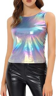 Allegra K Women's Shiny Tank Top for Club Party with Metallic Sequins