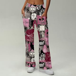 Womens Christmas Print Pants with Pockets Casual Holiday Wide Leg Pants