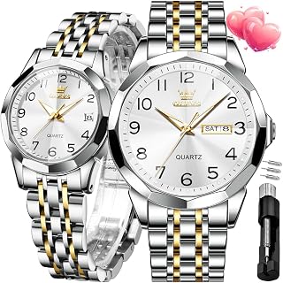 OLEVS Mens Quartz Analog Watch Stainless Steel Waterproof Luminous Date Two Tone Casual Wrist Watch